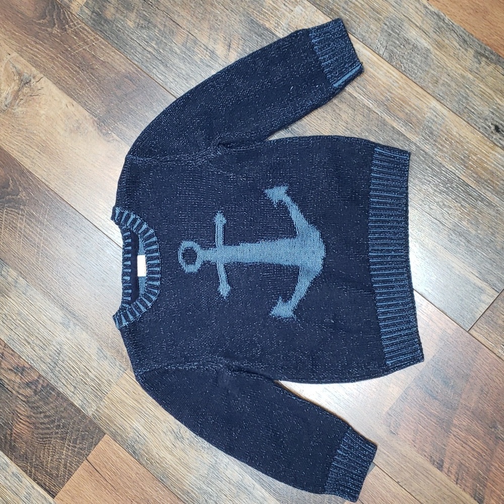 Gymboree Two-toned Blue Nautical Anchor Graphic Cotton Sweater, Size 18-24M